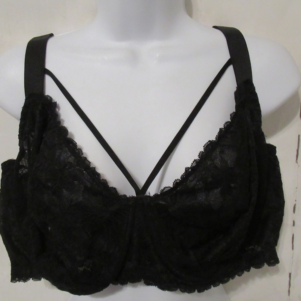 HSIA Bra 44DDD Black Lace Strappy Back Closure Underwire Plus Size